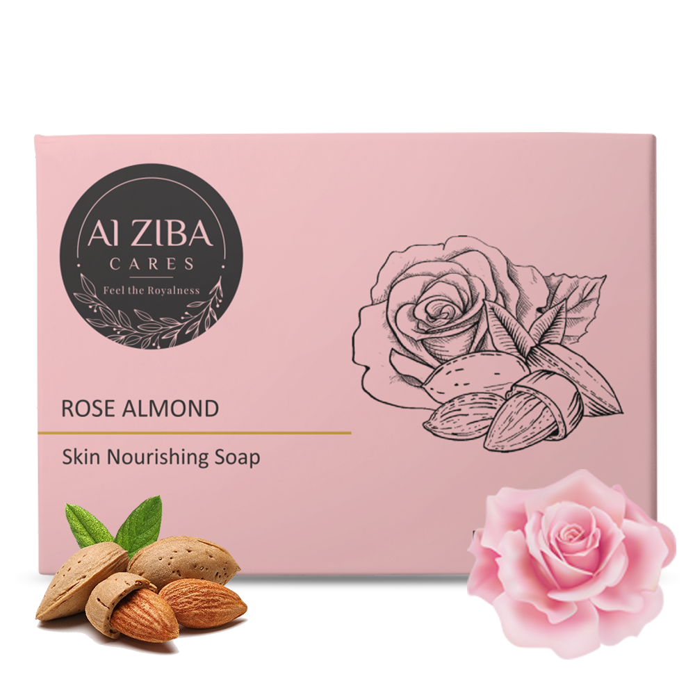 ALZIBA CARES Rose Almond Soap (Pack of 4)  with Rose Oil, Almond Oil and Glycerine  | For Clean, Nourished, Moisturized Skin   | High TFM (Grade 1), Vegan  | For all Skin Types  | 100G * 4 Soap Bar