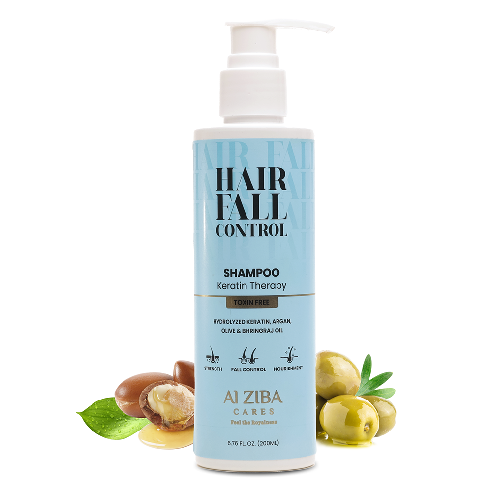 ALZIBA CARES Hairfall Control Keratin Therapy Shampoo with Keratin, Argan, Olive and Bhringraj oil | for hair strength, hair Fall Control and hair Nourishment  | 200 ML | for Men and Women, All Season & all Hair Types