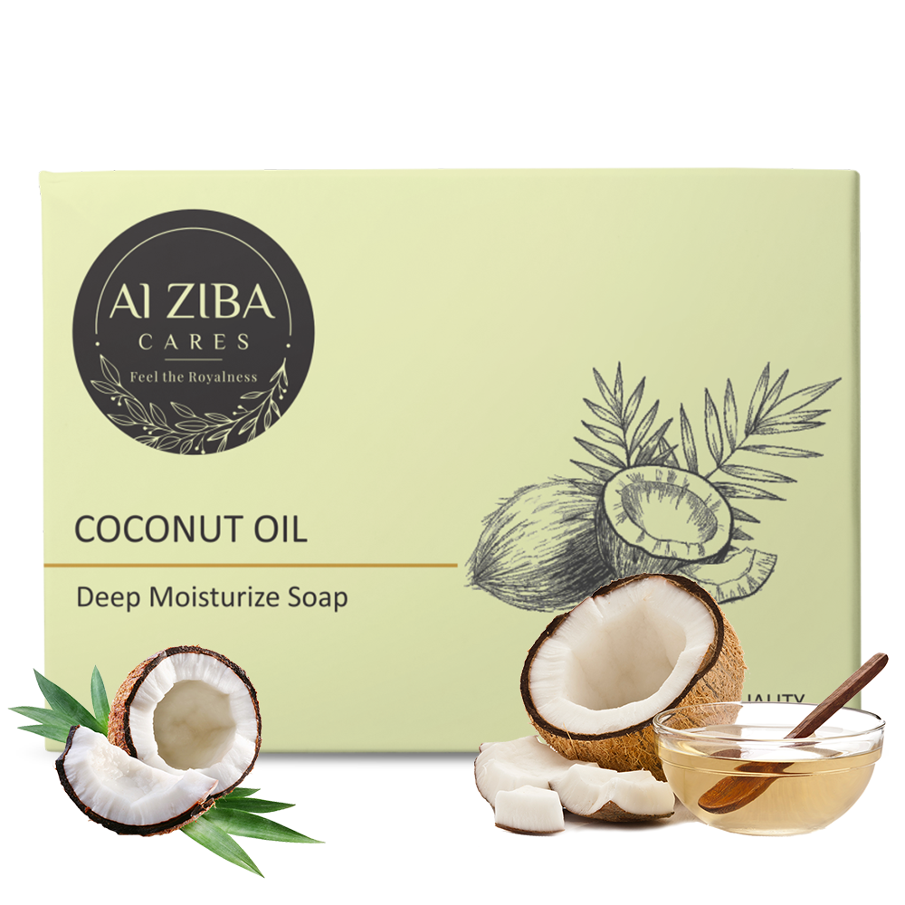 ALZIBA CARES Coconut Soap (Pack of 4)  with Coconut Oil, Coconut Extracts and Glycerine  | For Deep Moisturization and Hydrated Skin  | High TFM (Grade 1), Vegan  | For all Skin Types  | 100G * 4 Soap Bar