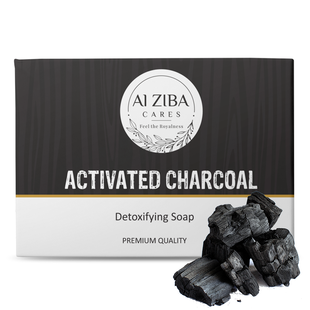 ALZIBA CARES Activated Charcoal Soap (Pack of 4)  with Bamboo Charcoal and Glycerine  | For Clean, Detox and Hydrates Skin  | High TFM Grade 1, Vegan  | For all Skin Types  | 100G * 4 Soap Bar