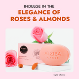 ALZIBA CARES Rose Almond Soap (Pack of 4) with Rose Oil, Almond Oil and Glycerine | For Clean, Nourished, Moisturized Skin | High TFM (Grade 1), Vegan | For all Skin Types | 100G * 4 Soap Bar