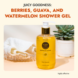 ALZIBA CARES Berries and Guava Shower Gel with Watermelon, Citric Acid, Glycerine and Castor Oil| For Cleansed, Refreshed, Radiant and Pampered Skin | 300 ML | for Men and Women, All Season & all Skin Types