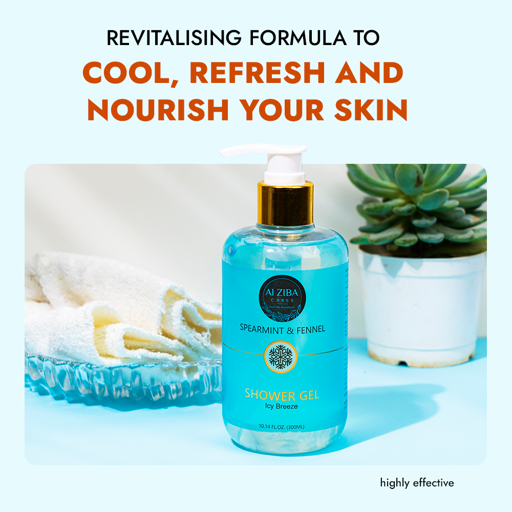 ALZIBA CARES Spearmint and Fennel Shower Gel  with Cranberry, Glycerin and Citric Acid  | For Cooling, Refreshing and Nourished Skin | 300 ML | for Men and Women, All Season & all Skin Types ALZIBA CARES Spearmint and Fennel Shower Gel  with Cranberry, Glycerin and Citric Acid  | For Cooling, Refreshing and Nourished Skin | 300 ML | for Men and Women, All Season & all Skin Types