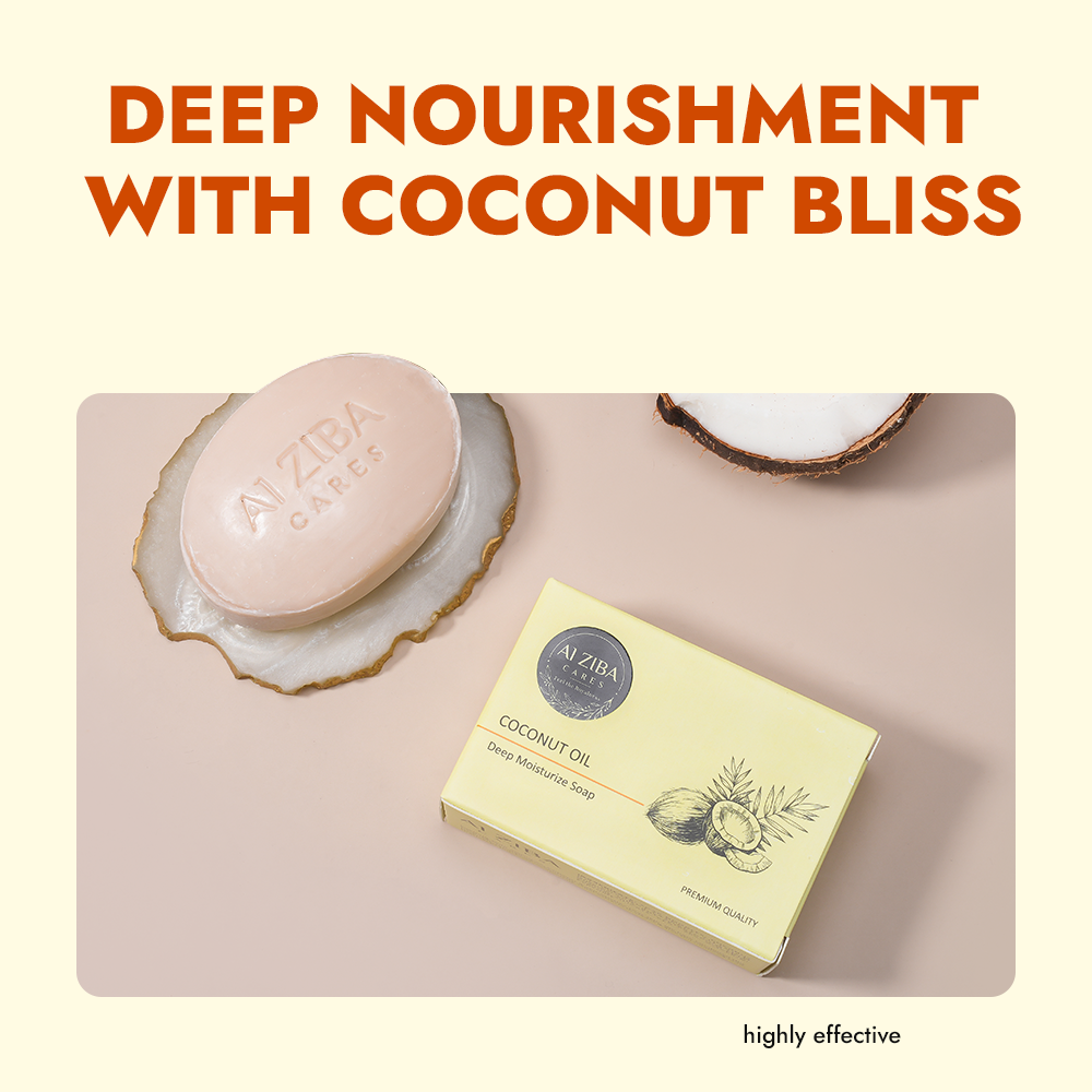 ALZIBA CARES Coconut Soap (Pack of 4)  with Coconut Oil, Coconut Extracts and Glycerine  | For Deep Moisturization and Hydrated Skin  | High TFM (Grade 1), Vegan  | For all Skin Types  | 100G * 4 Soap Bar ALZIBA CARES Coconut Soap (Pack of 4)  with Coconut Oil, Coconut Extracts and Glycerine  | For Deep Moisturization and Hydrated Skin  | High TFM (Grade 1), Vegan  | For all Skin Types  | 100G * 4 Soap Bar
