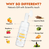 ALZIBA CARES Vitamin C Foaming Face wash with Orange Peel, Raspberry, Liquorice, Aloe Vera and Vitamin E | for Glowing, Brightening and Anti Aging | 150 ML | for Men and Women, All Season & all Skin Types