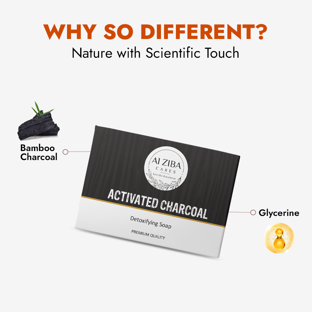 ALZIBA CARES Activated Charcoal Soap (Pack of 4)  with Bamboo Charcoal and Glycerine  | For Clean, Detox and Hydrates Skin  | High TFM Grade 1, Vegan  | For all Skin Types  | 100G * 4 Soap Bar ALZIBA CARES Activated Charcoal Soap (Pack of 4)  with Bamboo Charcoal and Glycerine  | For Clean, Detox and Hydrates Skin  | High TFM Grade 1, Vegan  | For all Skin Types  | 100G * 4 Soap Bar
