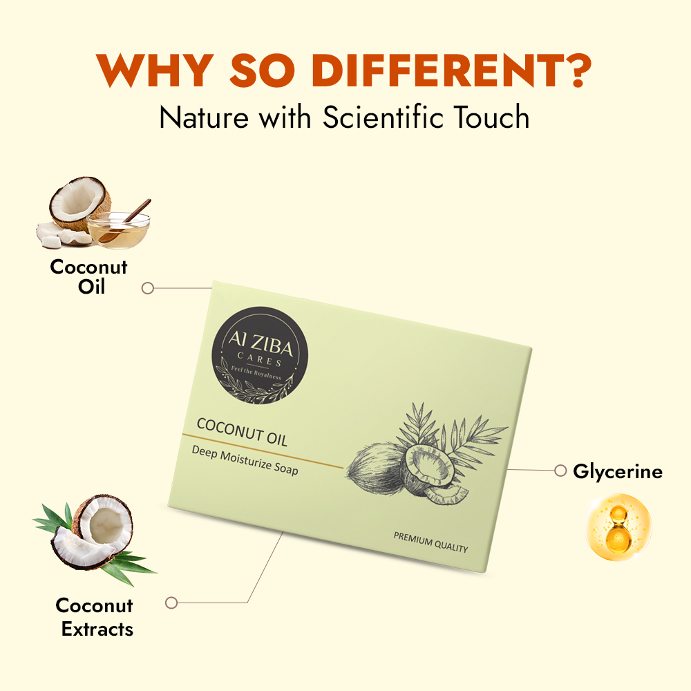 ALZIBA CARES Coconut Soap (Pack of 4)  with Coconut Oil, Coconut Extracts and Glycerine  | For Deep Moisturization and Hydrated Skin  | High TFM (Grade 1), Vegan  | For all Skin Types  | 100G * 4 Soap Bar ALZIBA CARES Coconut Soap (Pack of 4)  with Coconut Oil, Coconut Extracts and Glycerine  | For Deep Moisturization and Hydrated Skin  | High TFM (Grade 1), Vegan  | For all Skin Types  | 100G * 4 Soap Bar