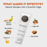 ALZIBA CARES Hair Conditioner with Banana Extract, Veg Keratin, Shea Butter, Argan Oil, Almond Oil and Vitamin E | For MOISTURIZING, PROTECTING & VOLUMIZING | 180 ML | For Men and Women, All Season & All Hair Types