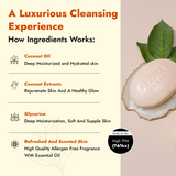 ALZIBA CARES Coconut Soap (Pack of 4) with Coconut Oil, Coconut Extracts and Glycerine | For Deep Moisturization and Hydrated Skin | High TFM (Grade 1), Vegan | For all Skin Types | 100G * 4 Soap Bar