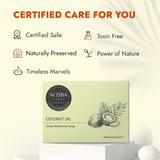ALZIBA CARES Coconut Soap (Pack of 4) with Coconut Oil, Coconut Extracts and Glycerine | For Deep Moisturization and Hydrated Skin | High TFM (Grade 1), Vegan | For all Skin Types | 100G * 4 Soap Bar