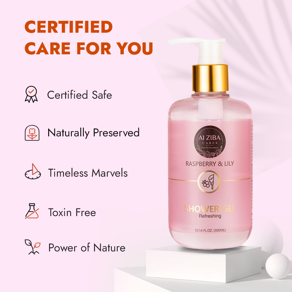 ALZIBA CARES Raspberry and Lily Shower Gel with Calendula, Citric Acid, Glycerine and D-Panthenol | For Soothing, Refreshing, Hydrated and Smooth Skin | 300 ML | for Men and Women, All Season & all Skin Types ALZIBA CARES Raspberry and Lily Shower Gel with Calendula, Citric Acid, Glycerine and D-Panthenol | For Soothing, Refreshing, Hydrated and Smooth Skin | 300 ML | for Men and Women, All Season & all Skin Types