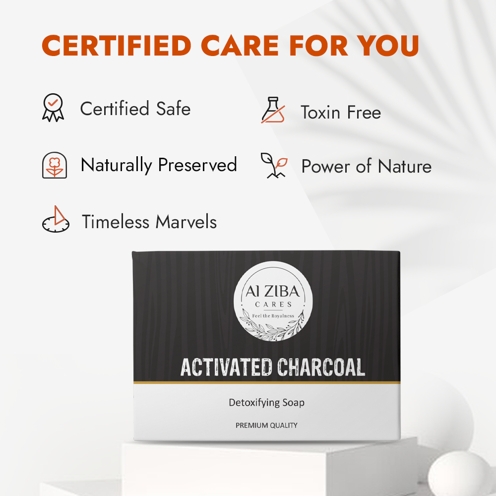 ALZIBA CARES Activated Charcoal Soap (Pack of 4)  with Bamboo Charcoal and Glycerine  | For Clean, Detox and Hydrates Skin  | High TFM Grade 1, Vegan  | For all Skin Types  | 100G * 4 Soap Bar ALZIBA CARES Activated Charcoal Soap (Pack of 4)  with Bamboo Charcoal and Glycerine  | For Clean, Detox and Hydrates Skin  | High TFM Grade 1, Vegan  | For all Skin Types  | 100G * 4 Soap Bar