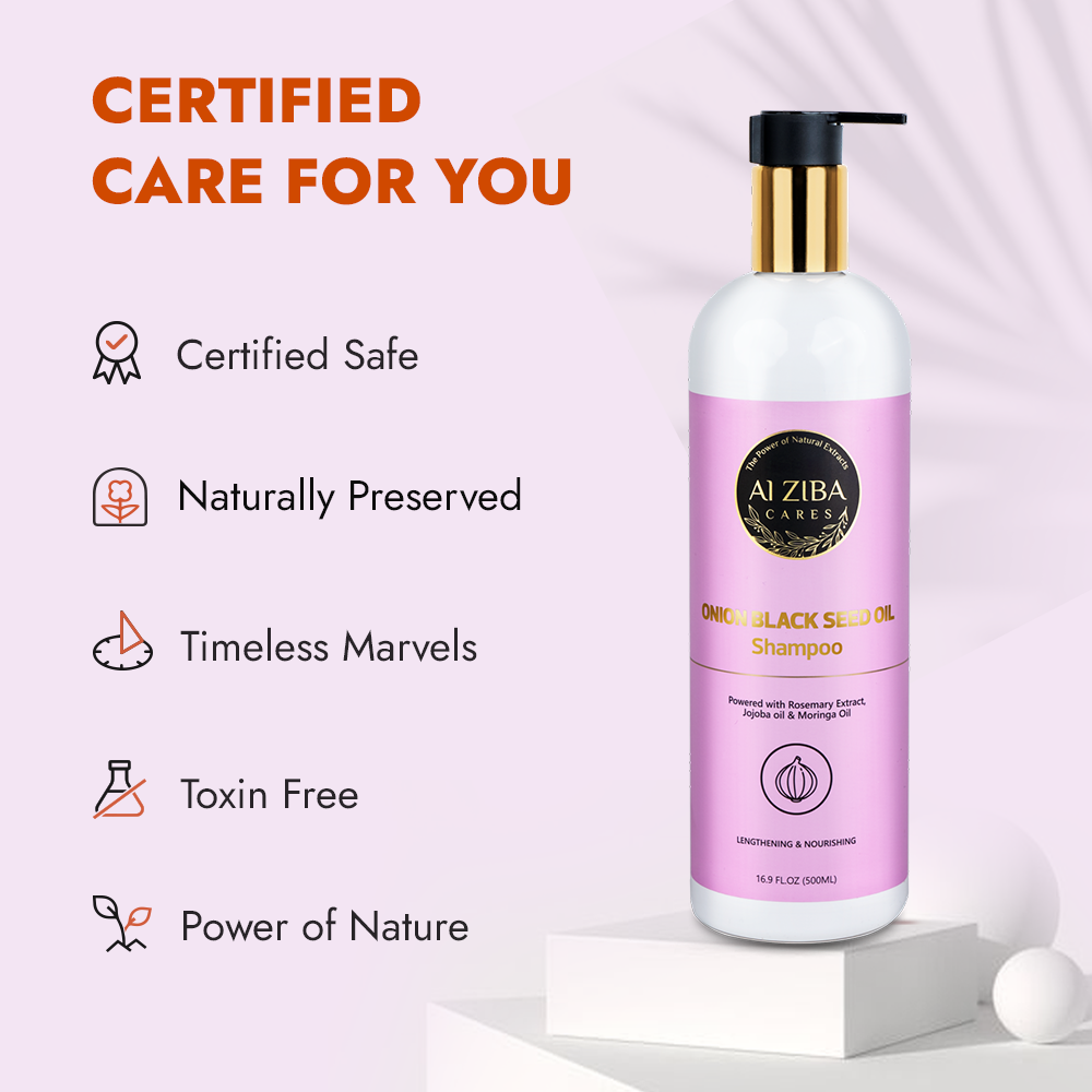 ALZIBA CARES Onion Black Seed oil Shampoo with Rosemary, Jojoba, Moringa, Coconut and Almond Oil | For Lenghthening & Nourishing Hair & Strong Hair | 500 ML | for Men and Women, All Season & all Hair Types ALZIBA CARES Onion Black Seed oil Shampoo with Rosemary, Jojoba, Moringa, Coconut and Almond Oil | For Lenghthening & Nourishing Hair & Strong Hair | 500 ML | for Men and Women, All Season & all Hair Types