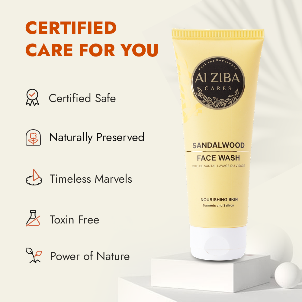 ALZIBA CARES Sandalwood Face wash with Saffron Turmeric Extracts & Citric Acid | Effective for skin Cleansing,  Brightening and Nuourishing | 100 ML | for Men and Women, All Season & all Skin Types ALZIBA CARES Sandalwood Face wash with Saffron Turmeric Extracts & Citric Acid | Effective for skin Cleansing,  Brightening and Nuourishing | 100 ML | for Men and Women, All Season & all Skin Types