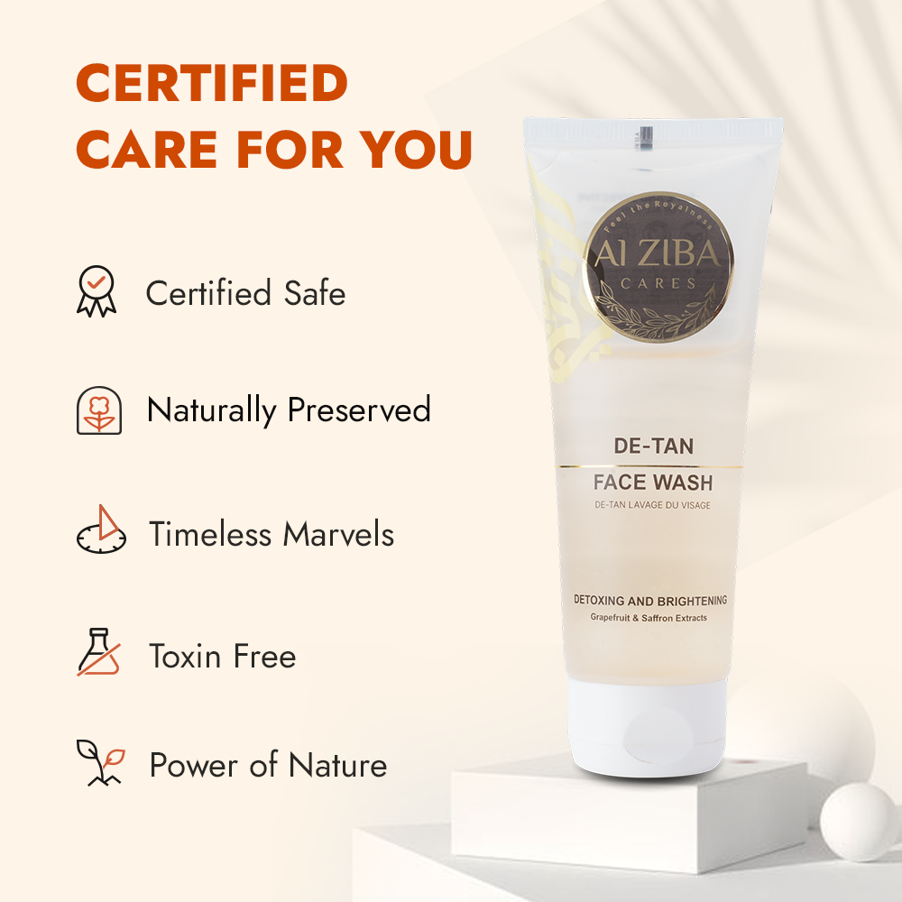 ALZIBA CARES De-Tan Face wash with Grapefruit, Saffron, Glycolic Acid and Vitamin E | for Skin Detoxing, Detanning and Skin Brightening | 100 ML | for Men and Women, All Season & All Skin Types ALZIBA CARES De-Tan Face wash with Grapefruit, Saffron, Glycolic Acid and Vitamin E | for Skin Detoxing, Detanning and Skin Brightening | 100 ML | for Men and Women, All Season & All Skin Types