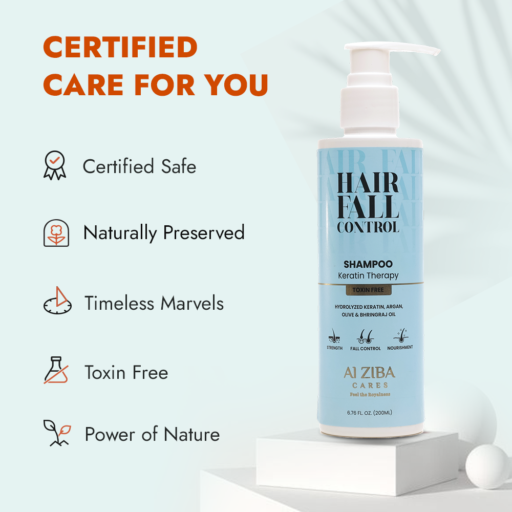 ALZIBA CARES Hairfall Control Keratin Therapy Shampoo with Keratin, Argan, Olive and Bhringraj oil | for hair strength, hair Fall Control and hair Nourishment  | 200 ML | for Men and Women, All Season & all Hair Types ALZIBA CARES Hairfall Control Keratin Therapy Shampoo with Keratin, Argan, Olive and Bhringraj oil | for hair strength, hair Fall Control and hair Nourishment  | 200 ML | for Men and Women, All Season & all Hair Types
