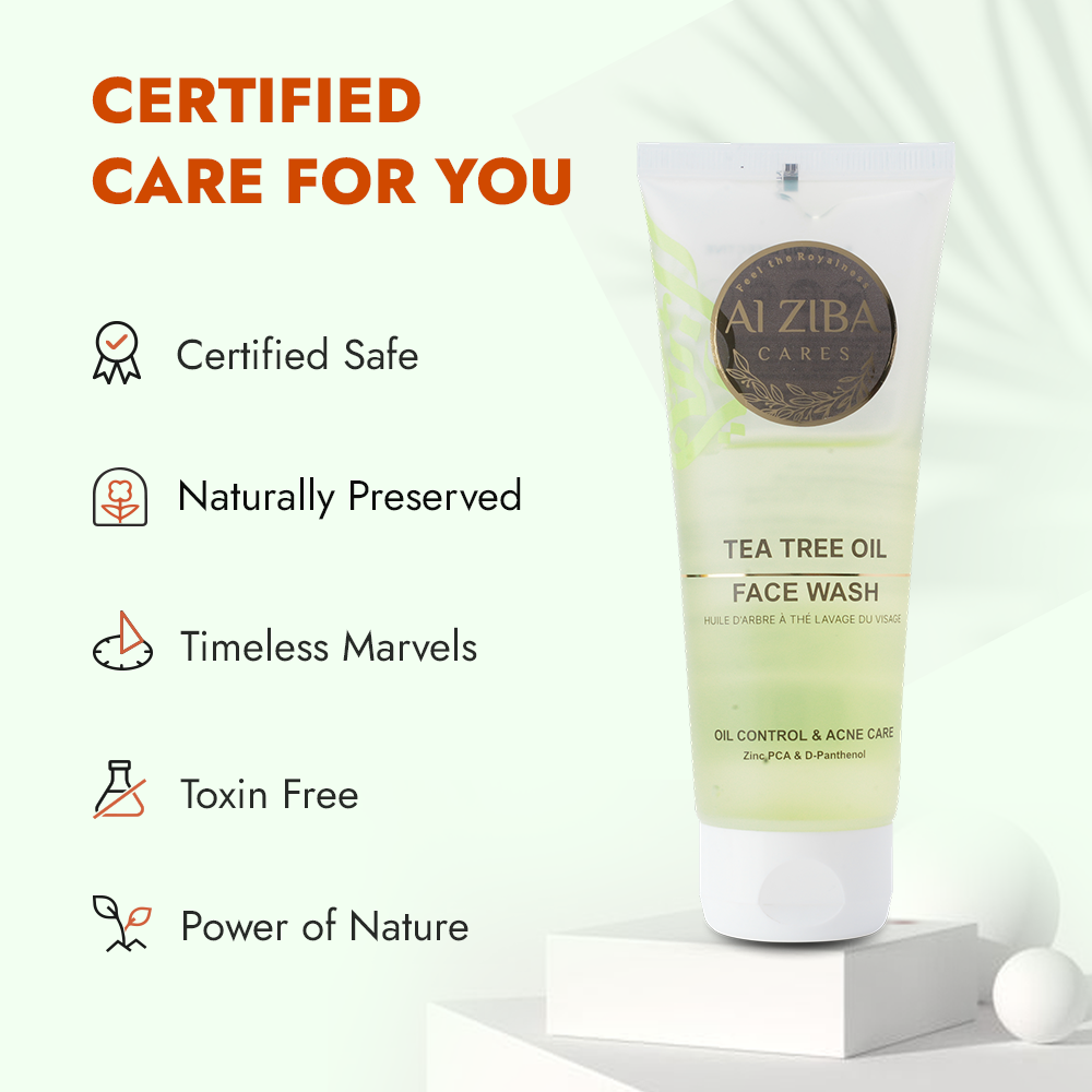 ALZIBA CARES Tea Tree Oil Face wash with Tea Tree Oil, ZINC PCA & D-Panthenol | for Acne and Oil Control, Clean and Clear Skin | 100 ML | for Men and Women, All Season & All Skin Types ALZIBA CARES Tea Tree Oil Face wash with Tea Tree Oil, ZINC PCA & D-Panthenol | for Acne and Oil Control, Clean and Clear Skin | 100 ML | for Men and Women, All Season & All Skin Types