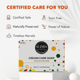 ALZIBA CARES Cream Care Soap (Pack of 4) with Vitamin E and Almond Oil | For Nourishing, Soft and Supple Skin | High TFM (Grade 1), Vegan | For all Skin Types | 100G * 4 Soap Bar