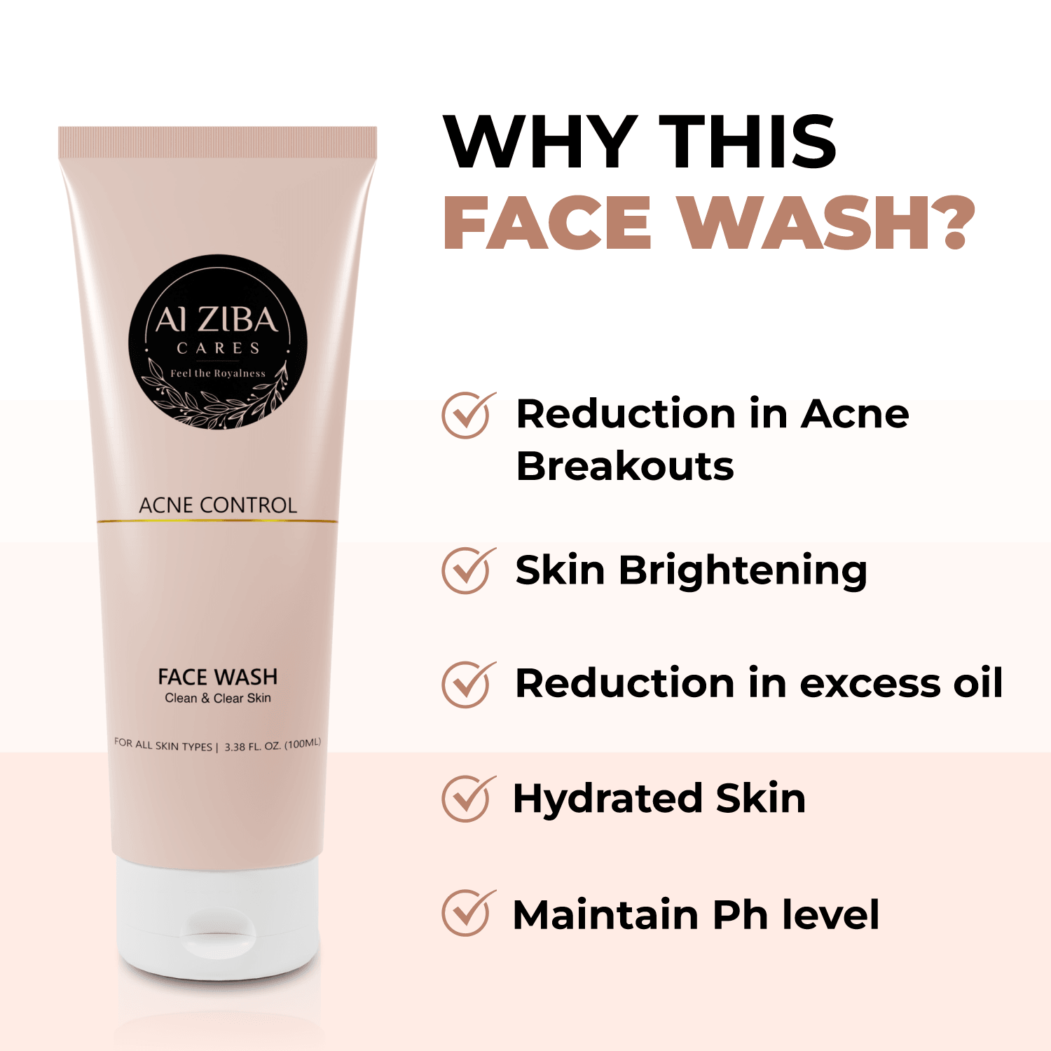 Acne Control Clean & Clear Face wash With Aloe Vera & Vitamin E - 100 ML - ALZIBA CARES