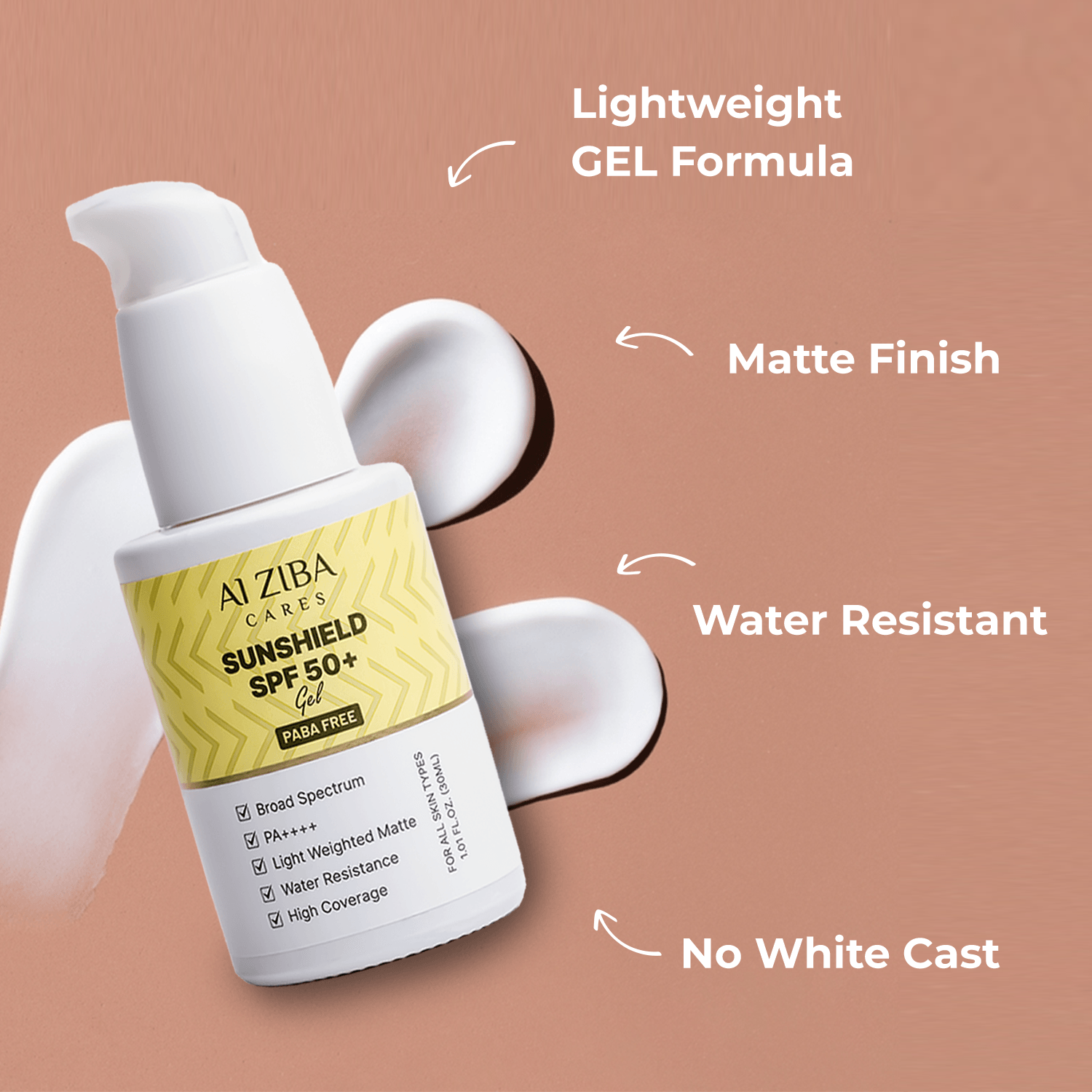 Sunshield SPF 50+ Sunscreen Gel With Vitamin E | Water Resistant | Matte Finish | High Coverage - 30ML