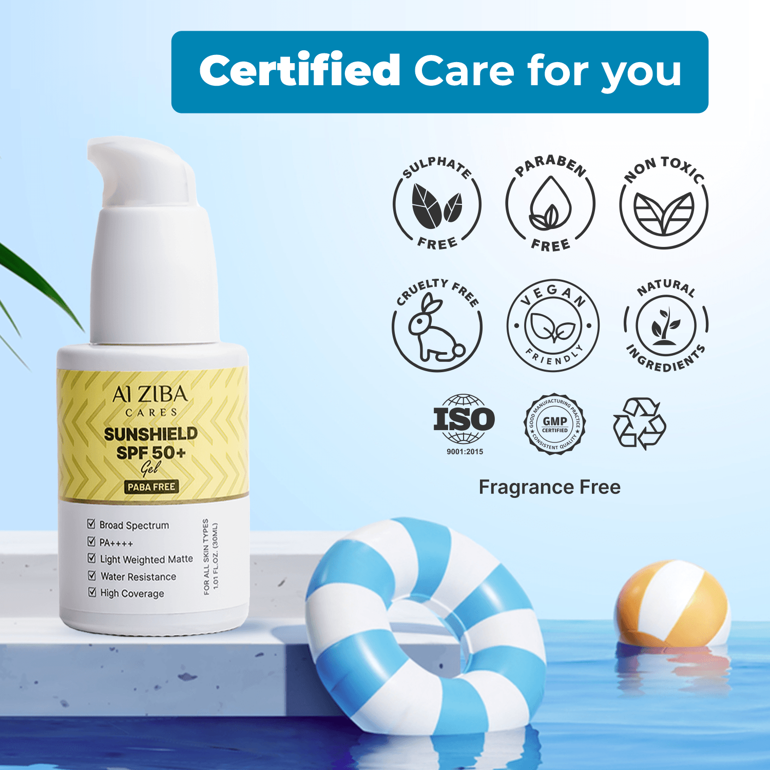 Sunshield SPF 50+ | Water Resistant | Matte Finish | High Coverage - ALZIBA CARES