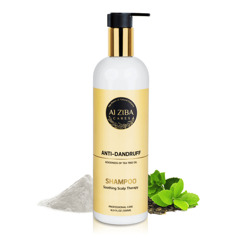 ALZIBA CARES Anti-Dandruff Shampoo | Gives Upto 100% Dandruff-Free Hair with Natural Tea Tree Oil and Vitamin B5 | Soothing Scalp Therapy for Flake-Free and Stronger Hair | Non-Toxic, Vegan, Gluten, Paraben Free | For Women and Men | 500ml - ALZIBA CARES