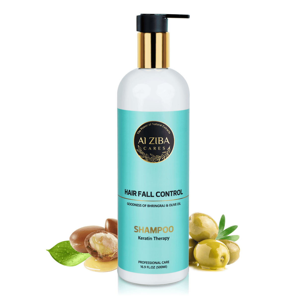 ALZIBA CARES Hair Fall Control Shampoo | Gives Upto 98% Less Hair Fall with Natural Bhringraj, Argan Oil and Vitamin B5 |Non-Toxic, Vegan, Gluten, Sulphate and Paraben Free | For Women & Men | 500ml - ALZIBA CARES