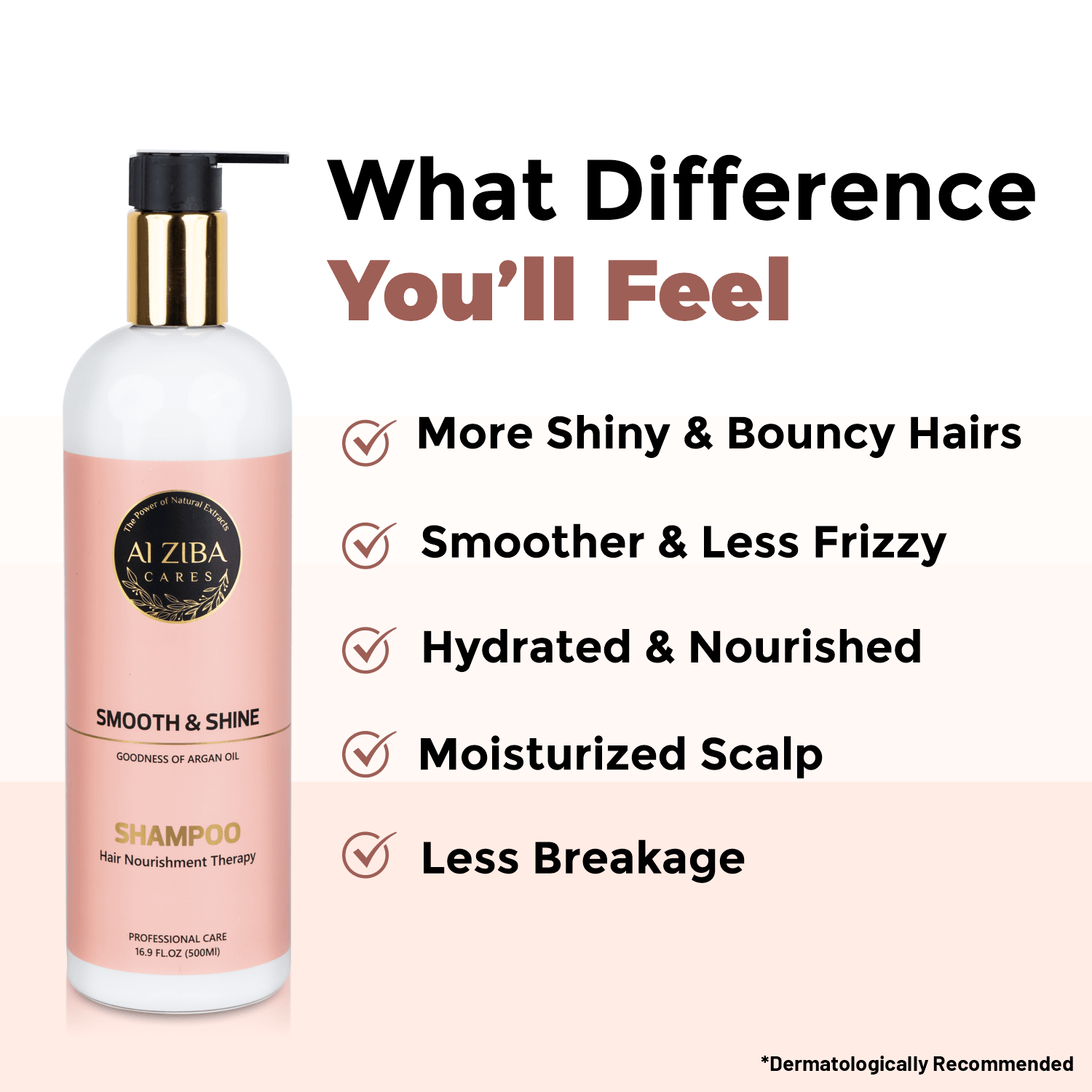 ALZIBA CARES Smooth & Shine Shampoo | 10x Time More Smoother Hair with Natural Argan Oil, Glycerine and Vitamin B5 | Non-Toxic, Vegan, Gluten, Sulphate and Paraben Free | For Women & Men | 500ml - ALZIBA CARES