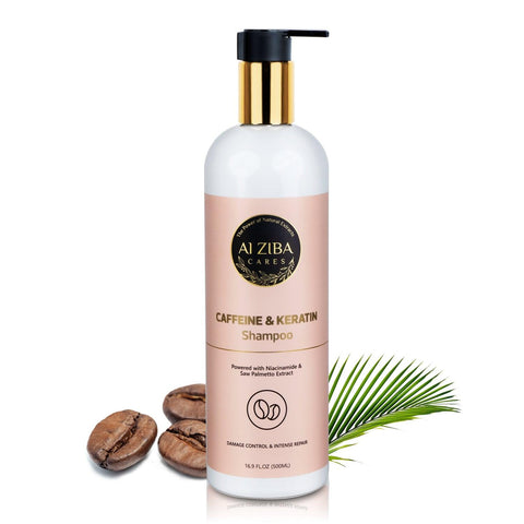 Caffeine and Keratin Shampoo with Niacinamide and Saw Palmetto Extract - Damage Control and Intense Repair - 500 ML - ALZIBA CARES