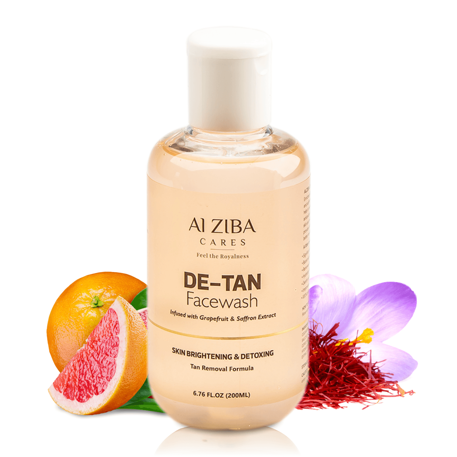 De-Tan Face Wash infused with Grapefruit and Saffron Extract, Skin Brightening, Detoxing and Tan Removal Formula - 200 ML - ALZIBA CARES