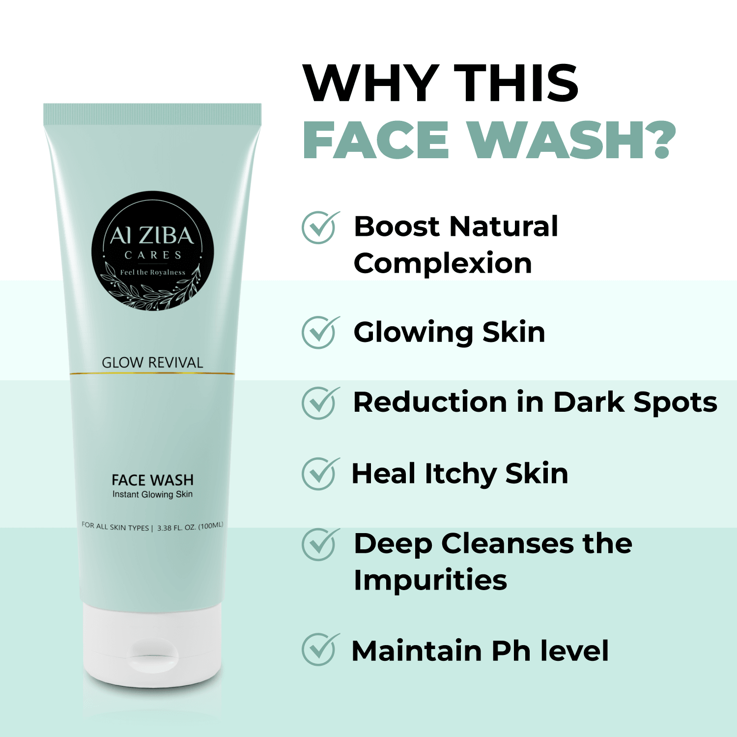 Glow Revival Face Wash Instant Glowing Skin WIth Vitamin E & Aloe Vera - 100 ML - ALZIBA CARES