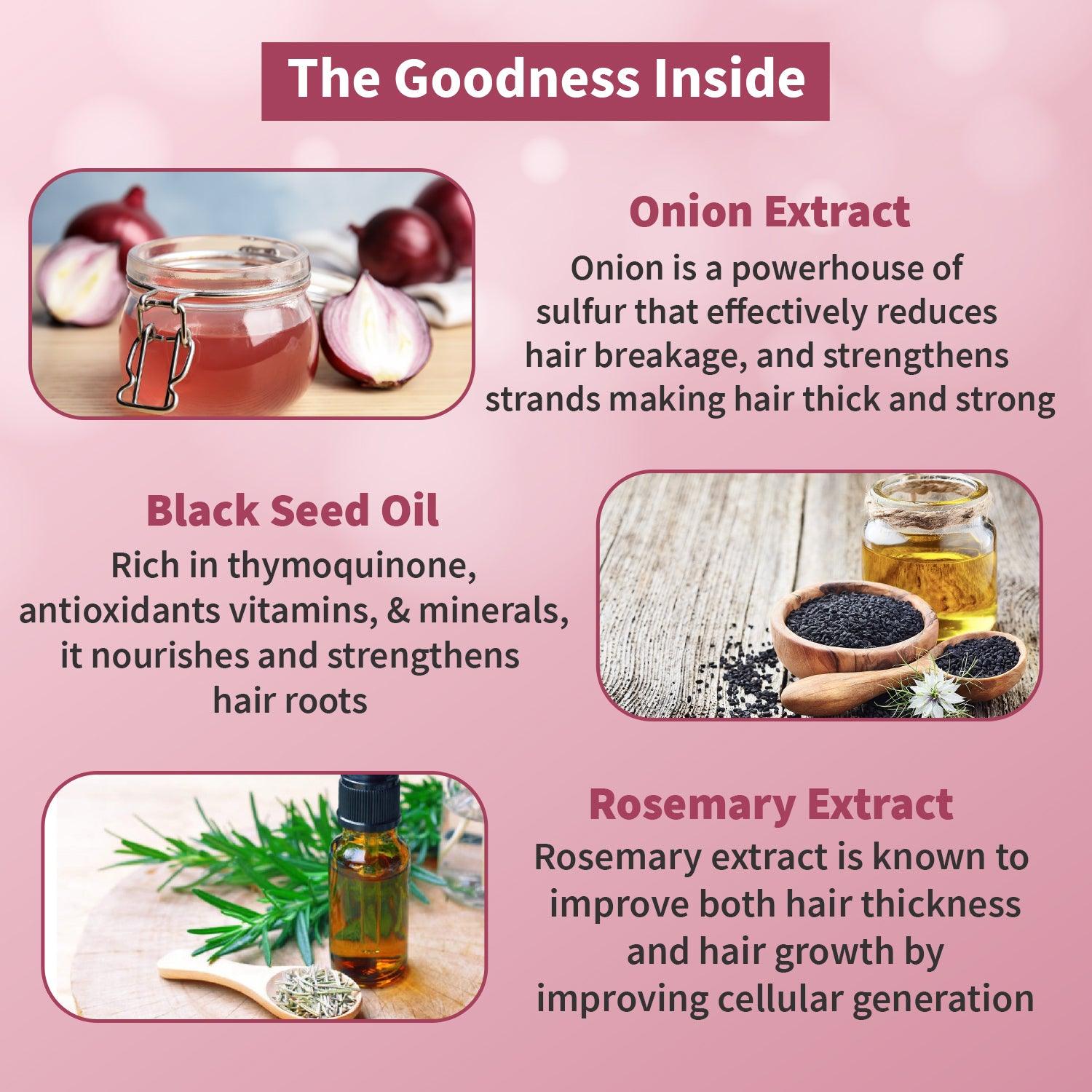 Onion and Black Seed Oil Shampoo with Rosemary Extract, Jojoba oil and Moringa Oil- Lengthening and Nourishing- 500 ML - ALZIBA CARES