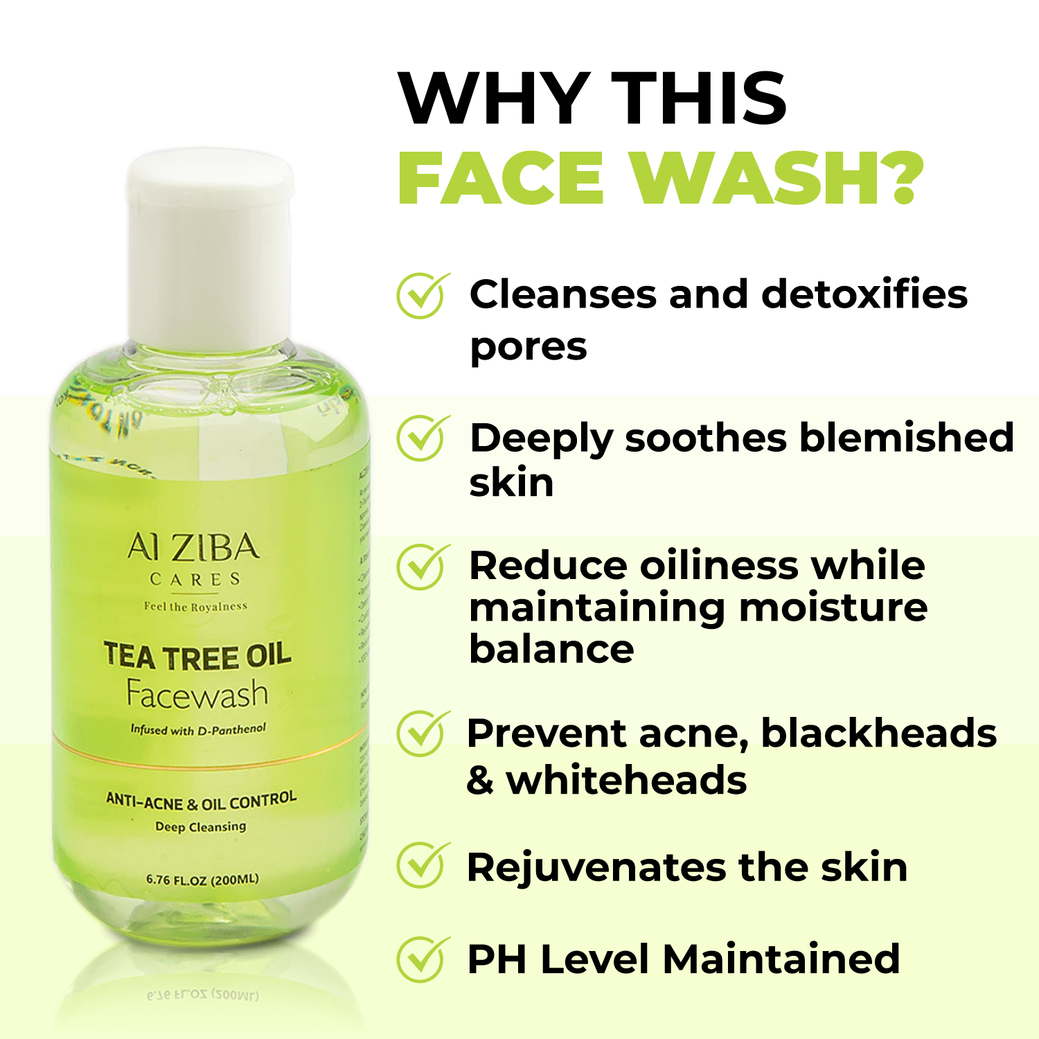 Tea Tree Oil Face Wash With D-Panthenol & Anti-acne, Oil Control & Deep Cleansing - 200 ML - ALZIBA CARES