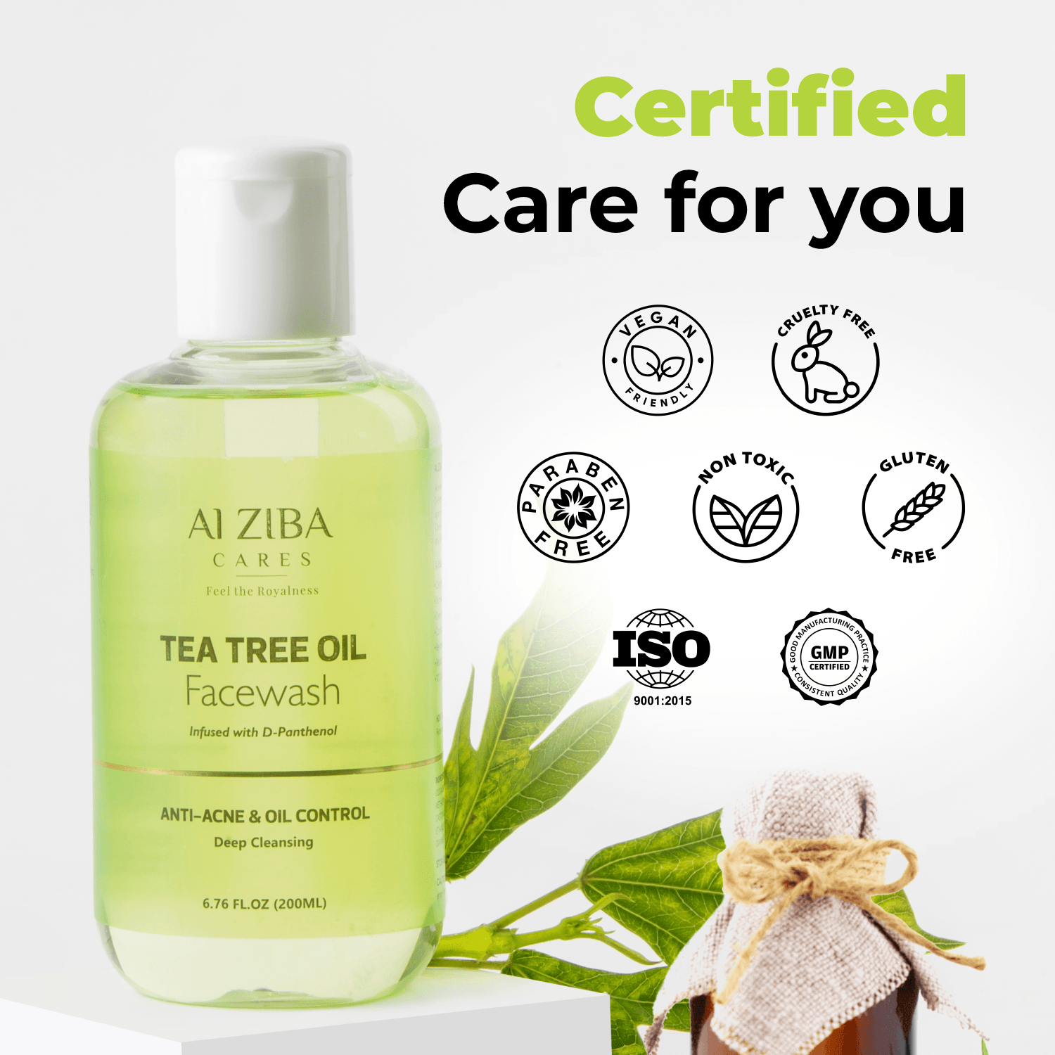 Tea Tree Oil Face Wash With D-Panthenol & Anti-acne, Oil Control & Deep Cleansing - 200 ML - ALZIBA CARES
