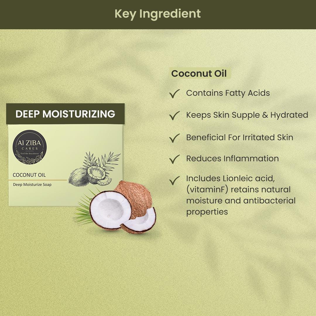 Coconut Oil Deep Moisturize Soap – 100GM (Pack of 4) - ALZIBA CARES